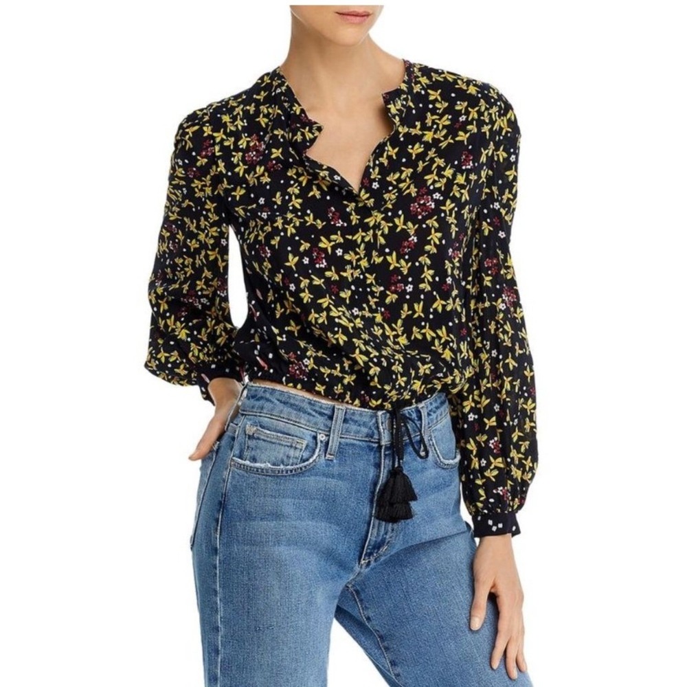 Derek Lam 10 Crosby Blouse Womens 6 Black Aster Floral Cropped NWT TR01740JF